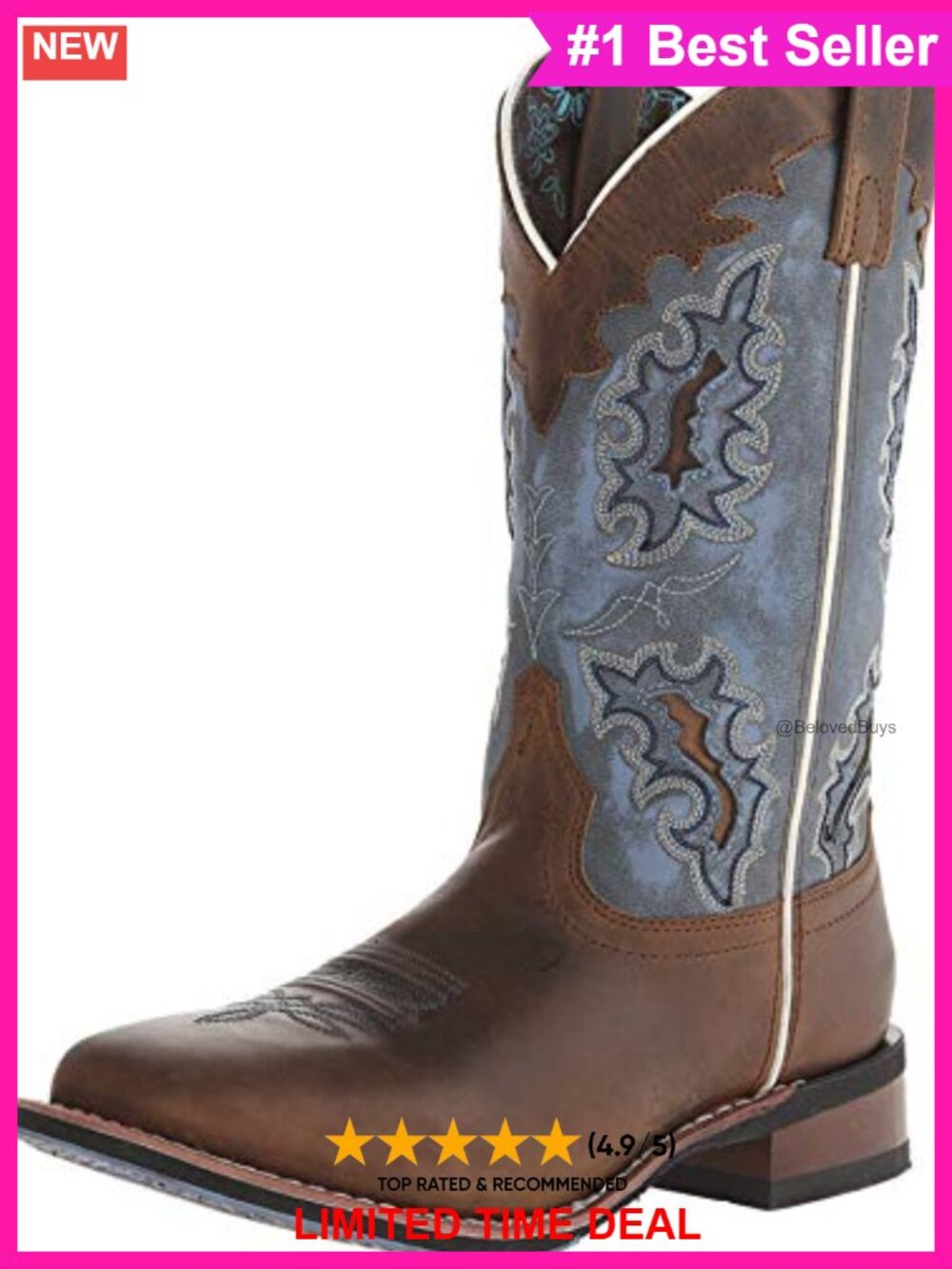 Laredo Isla Full Grain Leather Tooled-Inlay Embroidered Square Toe Pull On Mid